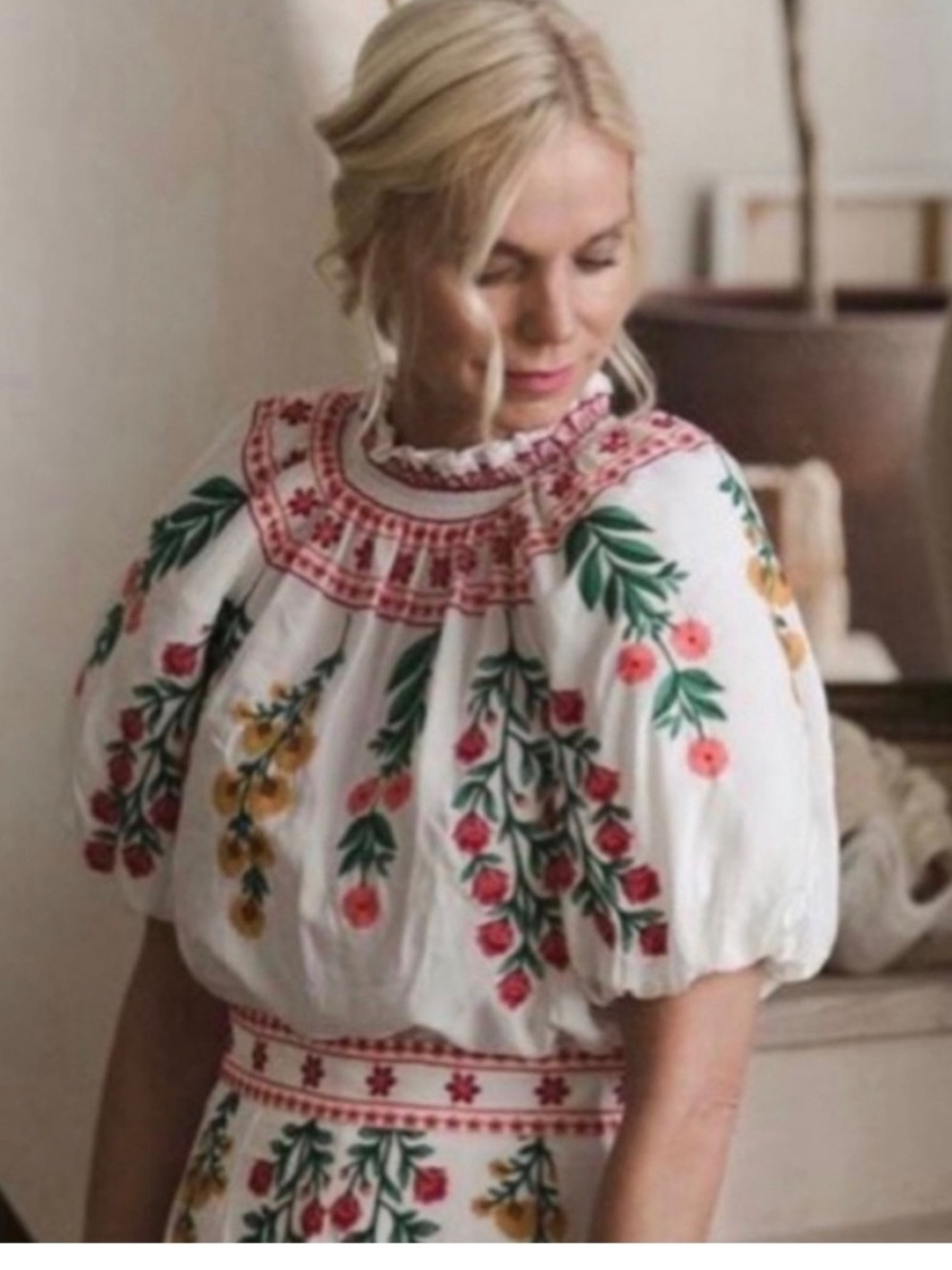 NWT Antonio Melani x Jennifer Sumko Nicci Embroidered Maxi Skirt/Puff Sleeve Top - Picture 4 of 14